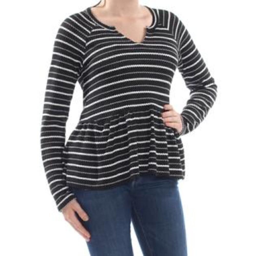 NWT William Rast Gryphon Striped Waffle Knit Peplum Top Size Medium
